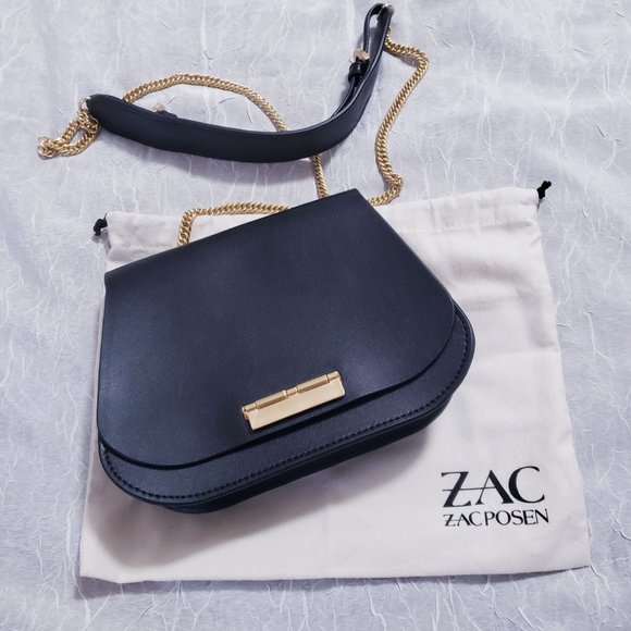 ZAC Zac Posen Handbags - Zac Zac Posen Chantalle Saddle Chain Crossbody Handbag Black Leather Gold